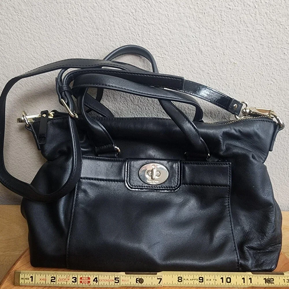 Kate Spade New York Satchel Bag Womens Medium Black Leather Crossbody Purse Zip